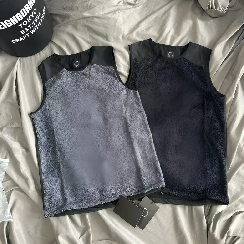 Men's lightweight fleece lined thermal vest in solid colour black, front view