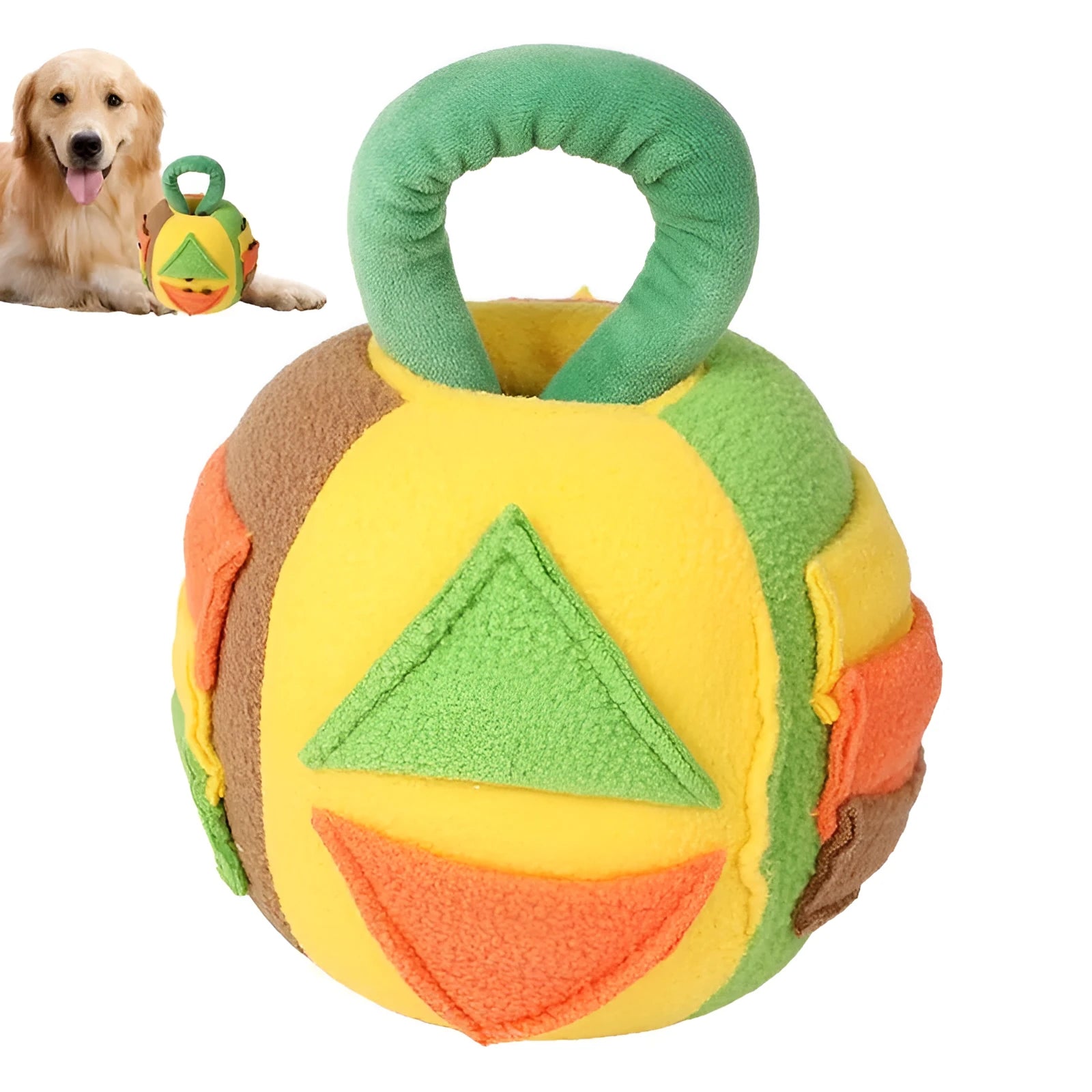 Pink and green dog plush ball toy with multiple treat pockets and squeaker mechanism for small medium dogs