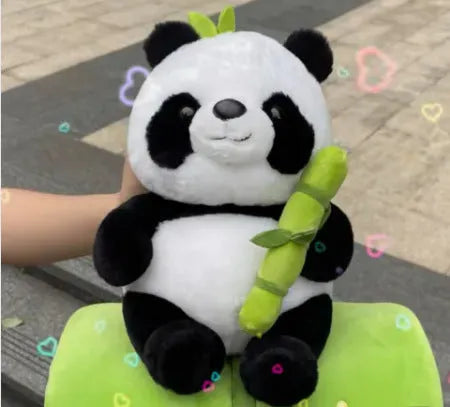 Panda plush doll with bamboo tube design holding bamboo, PP cotton filling, available in 25cm, 40cm, and 50cm sizes