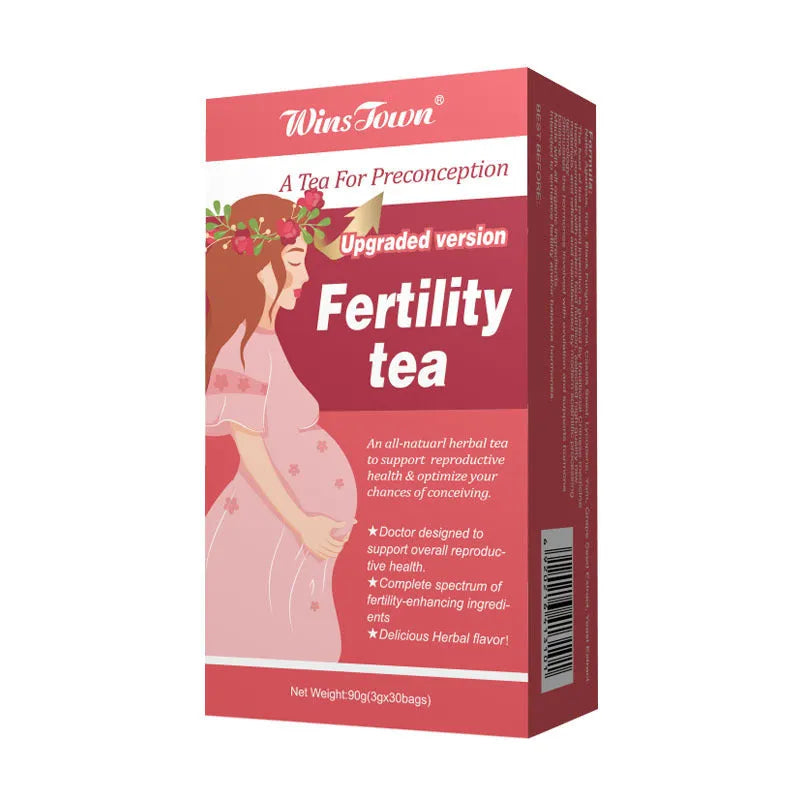 Fertility tea box containing three packs with 30 tea bags each, totalling 330 individual herbal infusion servings