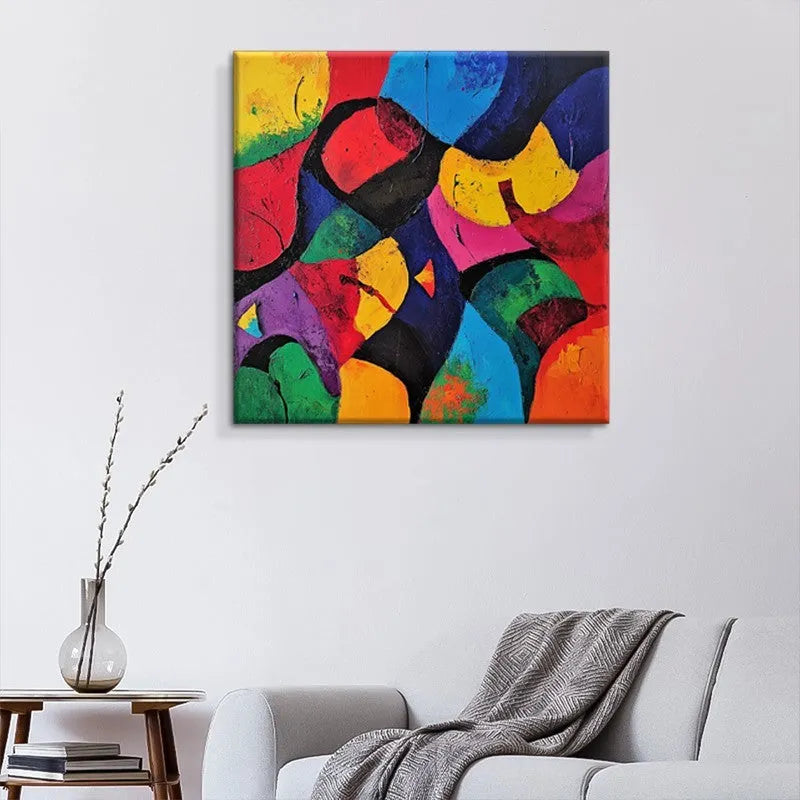 Hand-painted abstract oil painting on canvas, square unframed one-panel wall art in six sizes and two colours