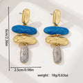 A pair of women's geometric stud earrings with a multicolour electroplated finish on a zinc alloy base.