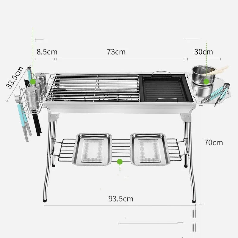 Stainless steel portable folding barbecue oven for outdoor cooking with more than five people capacity