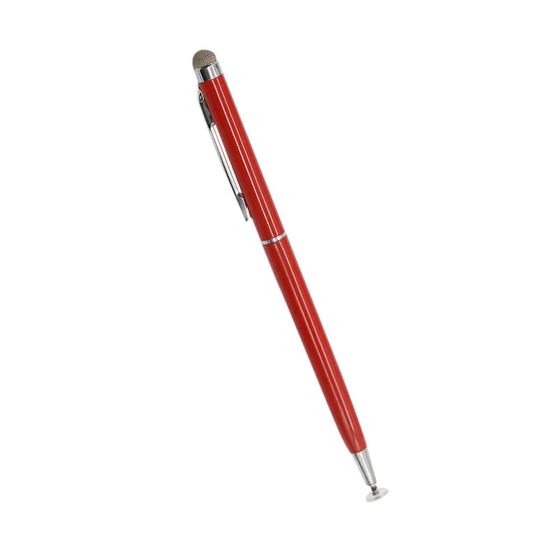 2-in-1 metal capacitive stylus with cloth and handwriting tips in black on white background