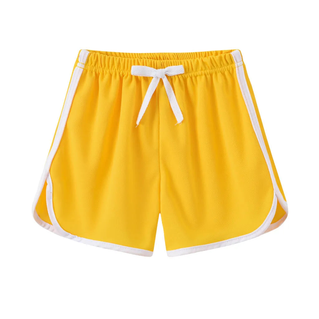 Children's polyester holiday shorts in multiple colours and patterns with height sizing from 100 to 140cm
