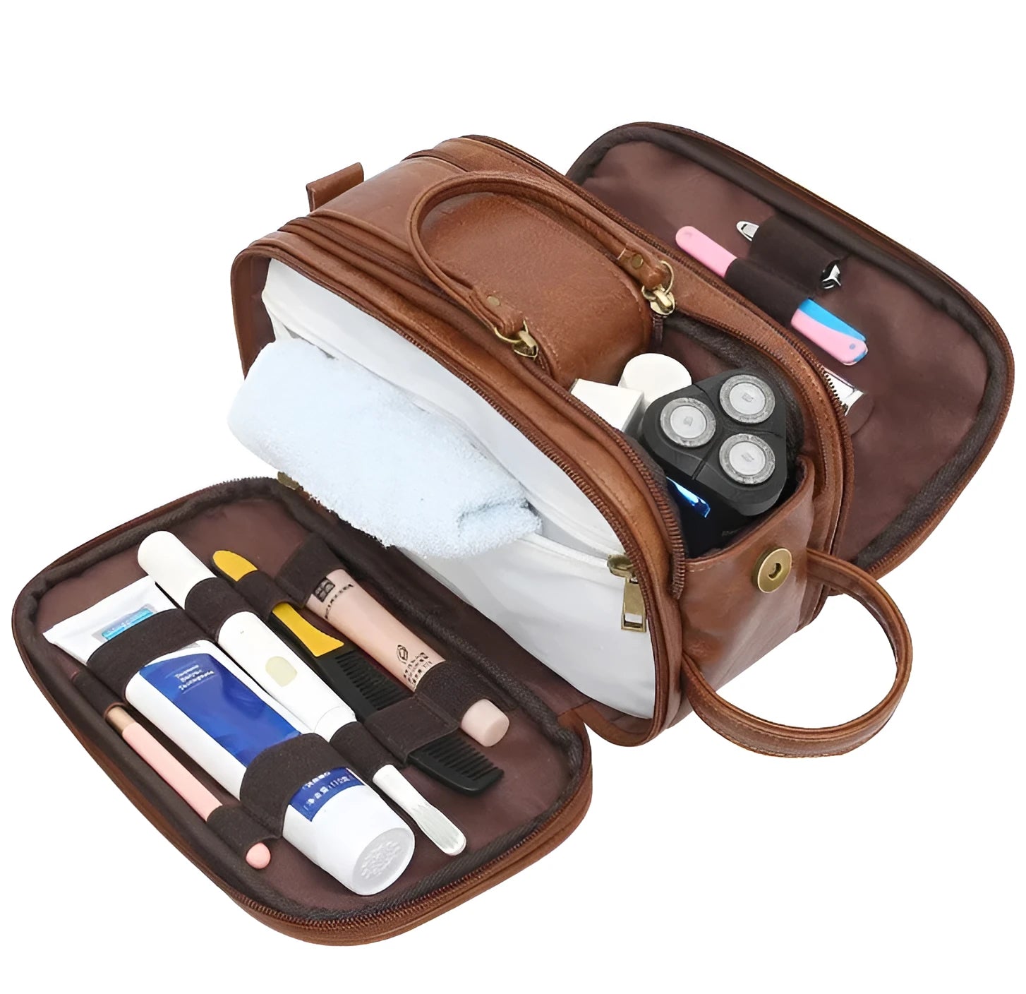 Men's solid colour toiletry bag in Pu material for travel storage