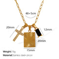 Titanium steel cross pendant necklace with black zircon square plate and gold electroplating on regular chain