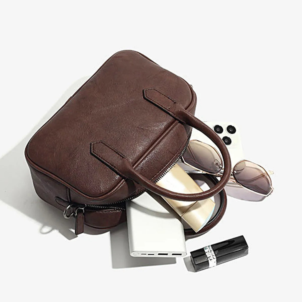 Retro square PU leather messenger bag with adjustable shoulder strap in black colour