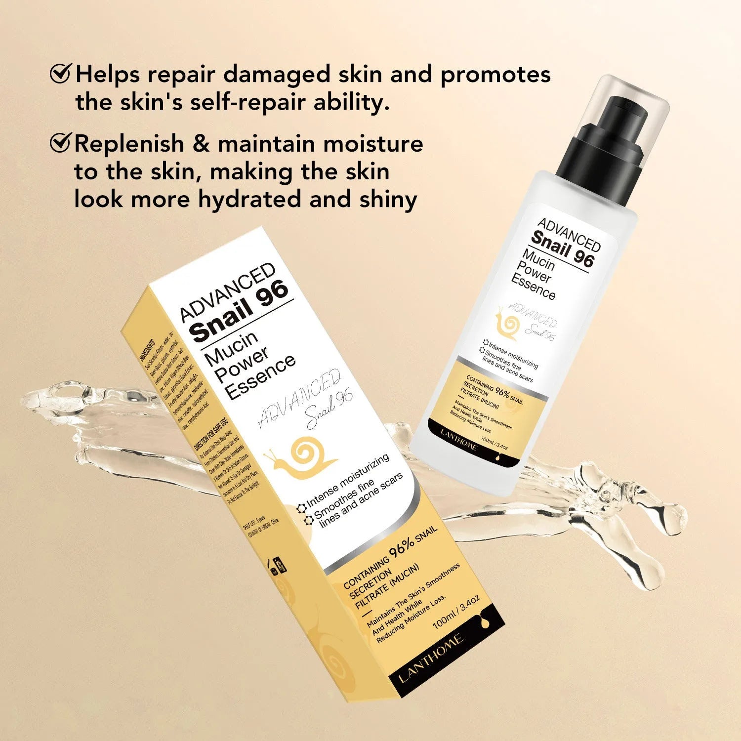 100ml bottle of Snail Snail Serum universal moisturising facial essence for home skincare