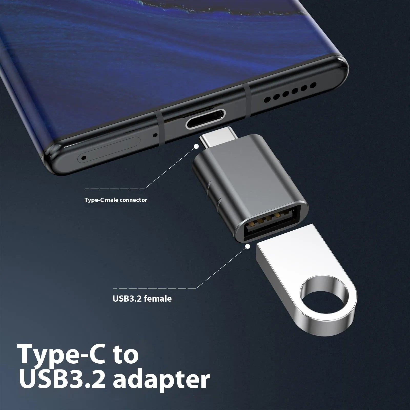 USB-C to USB-A adapter converter with metallic zinc alloy shell in various colour options