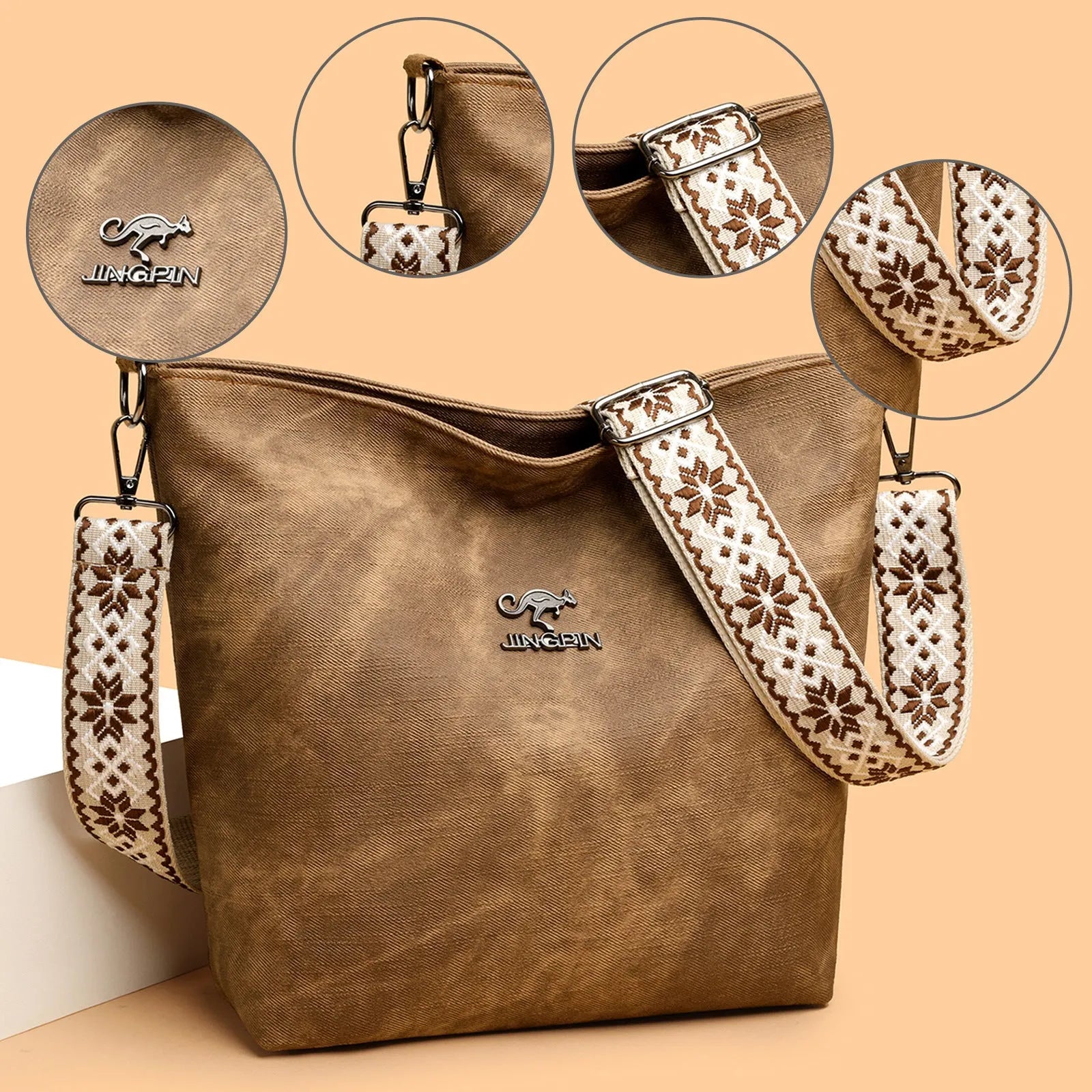 Large capacity soft PU crossbody bag with adjustable single strap in pink colour option