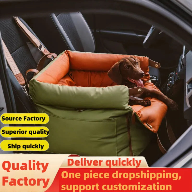 Green waterproof removable pet car nest for dogs on a grey car seat