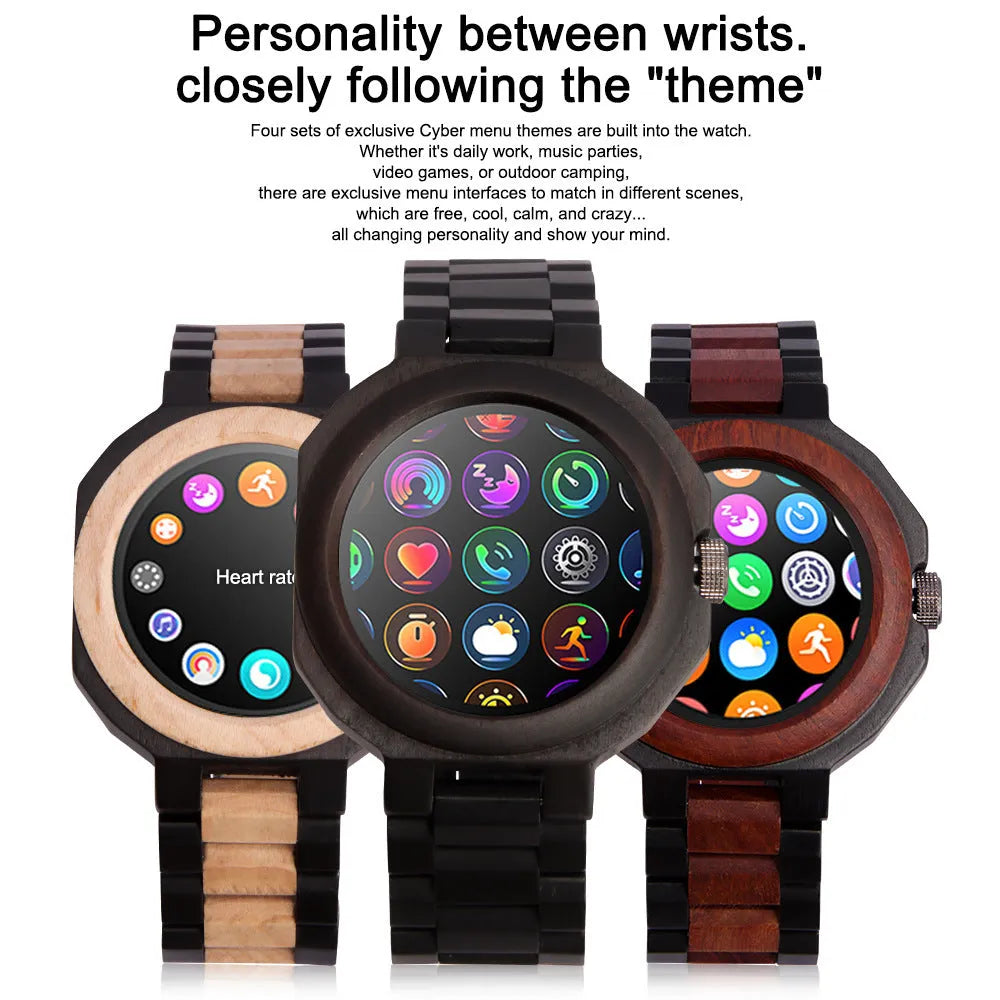Neutral sandalwood smart watch with TFT screen and touch button for health monitoring and Bluetooth calling