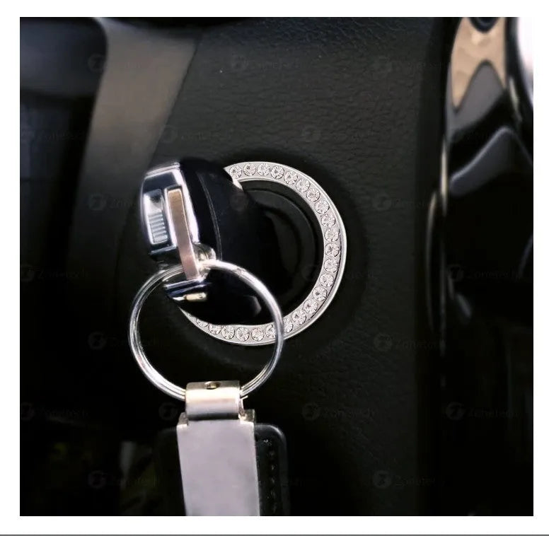 Car diamond-embedded one-click start decorative ring in AB diamond colour on ignition button
