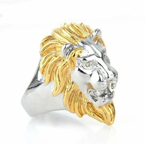 Personality punk lion head ring for men in gold and silver alloy geometric shape on finger