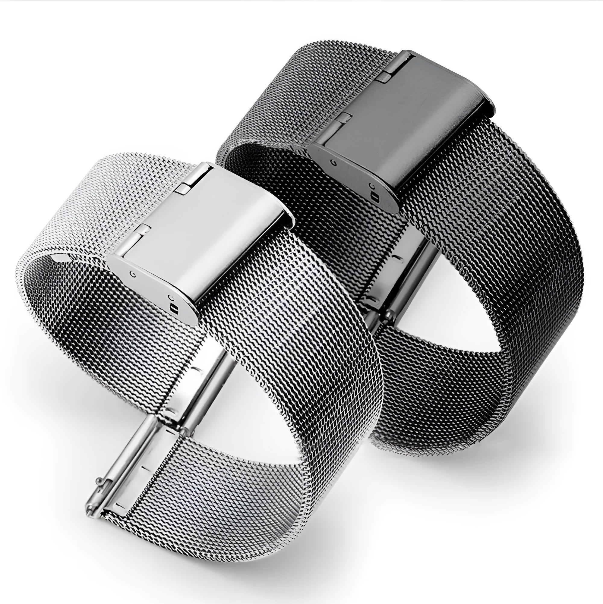 Milani woven stainless steel watch band in silver, black, rose gold, and gold colour options