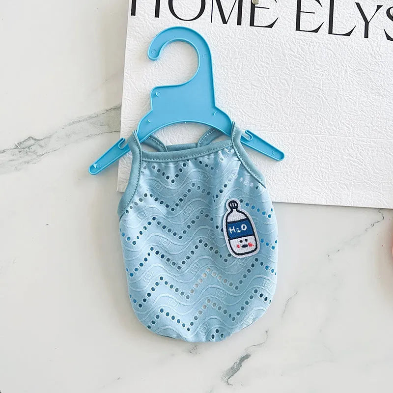 Cool mesh breathable strap pet vest for dogs in blue colour with adjustable side buckles.