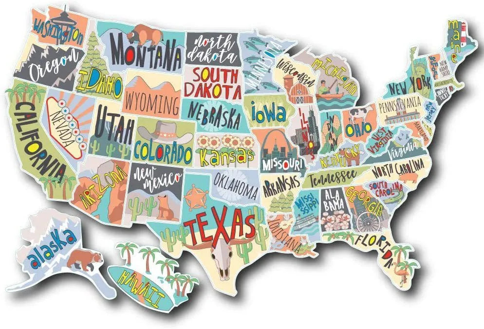 Travel-themed car sticker set with world map design and lettering options for vehicle decoration