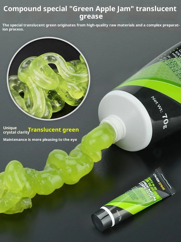 70g bottle of green apple scented synthetic bicycle grease for chain and gear maintenance