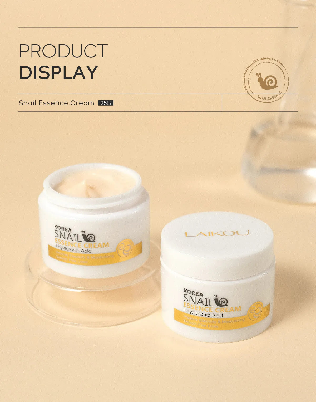 Laikou snail cream 25g face moisturiser jar for universal skin types