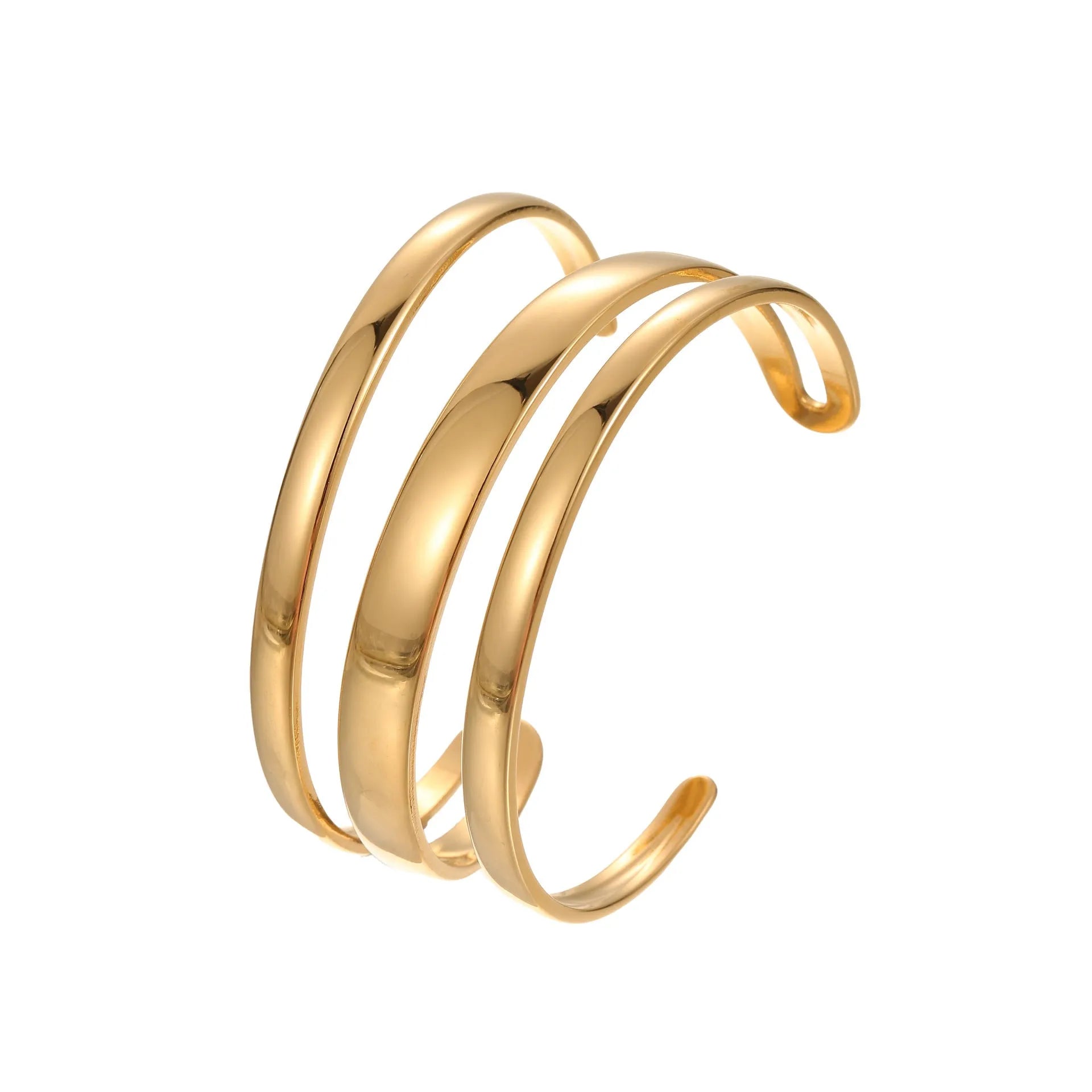 Women's geometric stainless steel bracelet with simple opening clasp in gold tone finish
