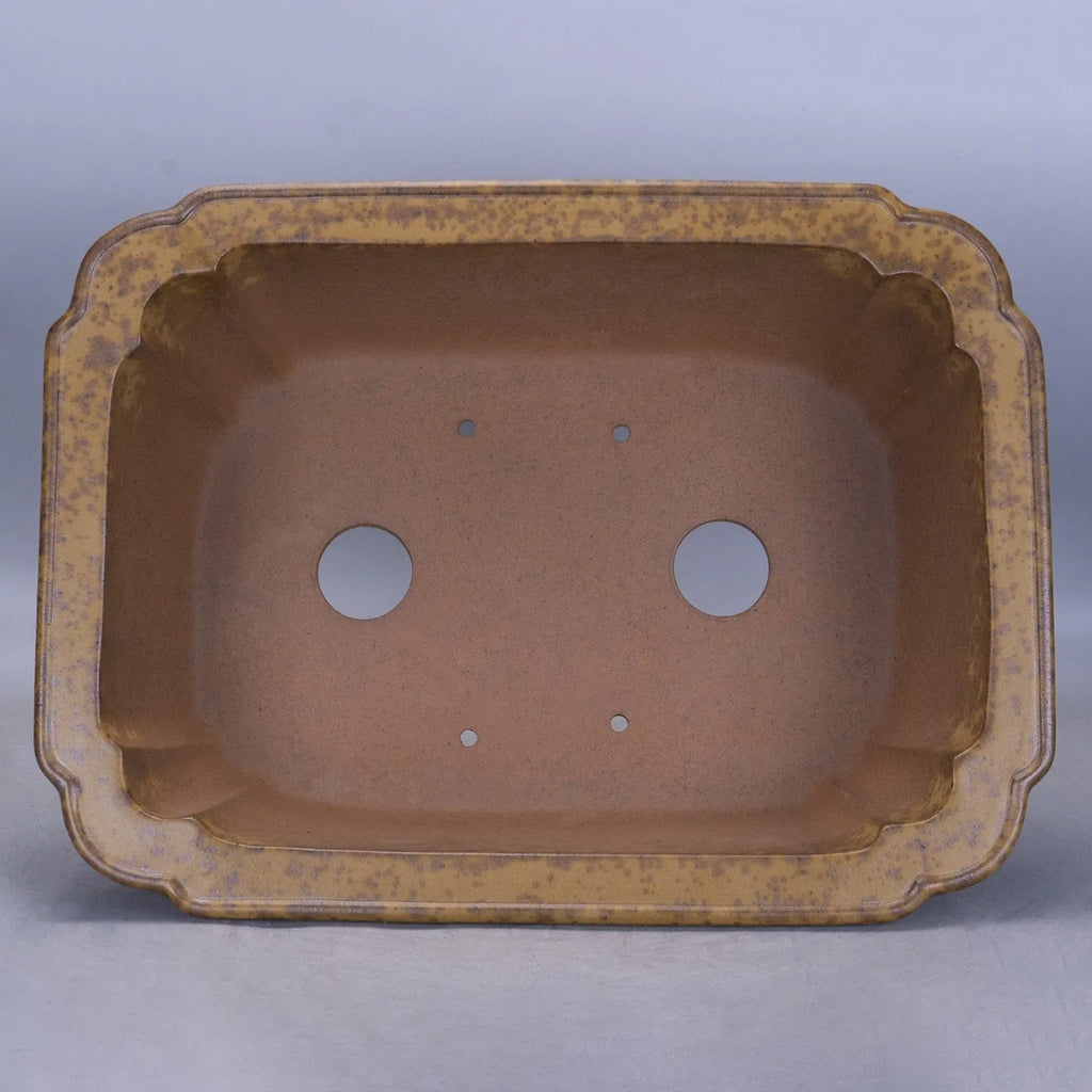 Purple sand clay rectangular flowerpot on a floor, shown in two different sizes.