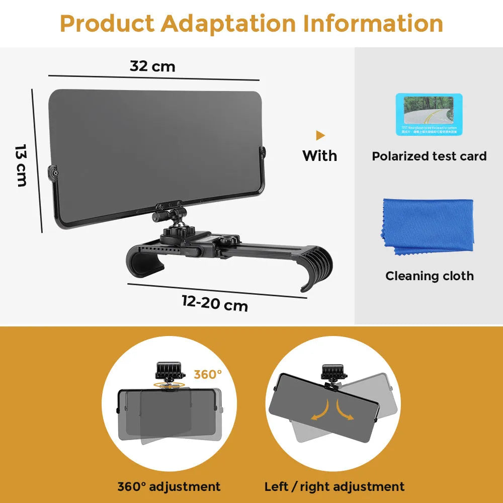 Polarized car sun visor, universal track-type, adjustable, 180g plastic, anti-glare and UV protection, ordinary or polarizing board