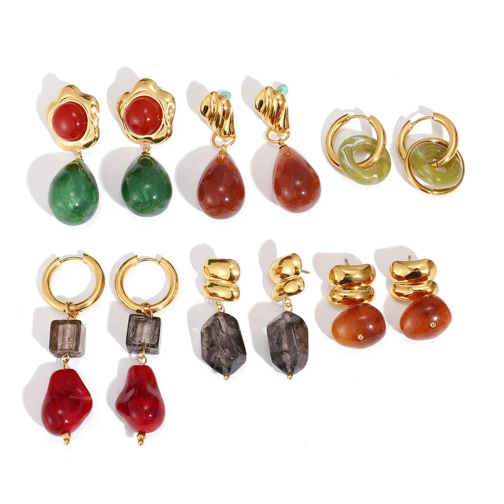Resin earrings geometric quadrilateral shape antique style electroplated finish women's accessories