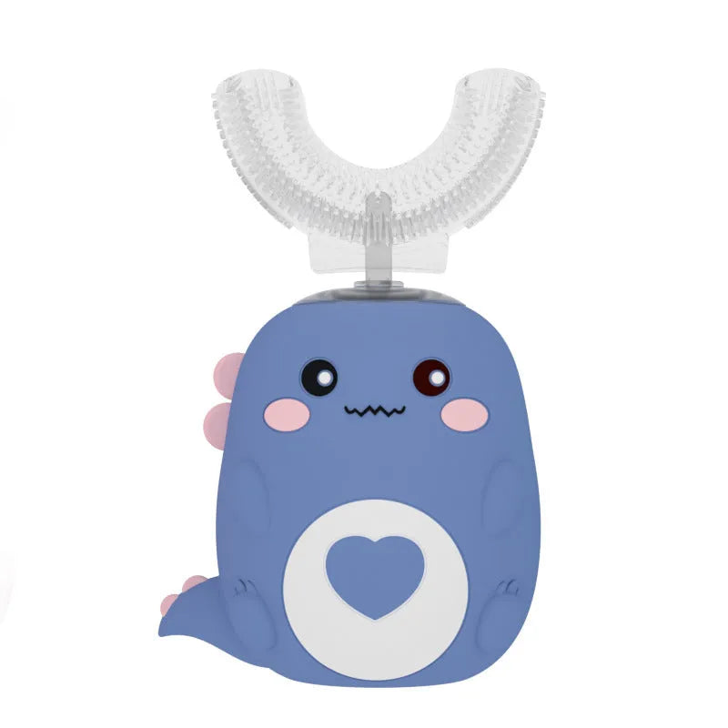 Children's electric toothbrush with food-grade silicone U-shaped head in Little Dinosaur design, 360-degree cleaning, USB charging