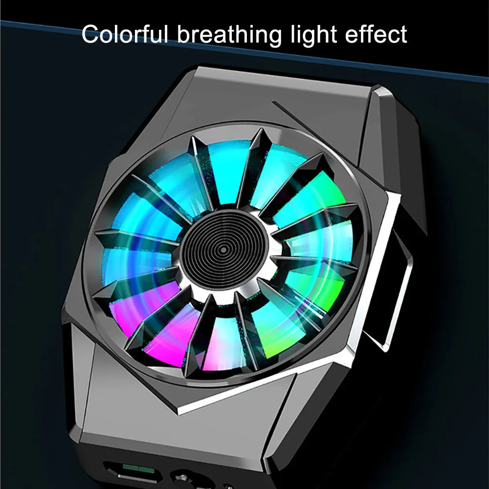 Phone magnetic radiator ABS game cooler with 300mAh battery in black, attached to smartphone
