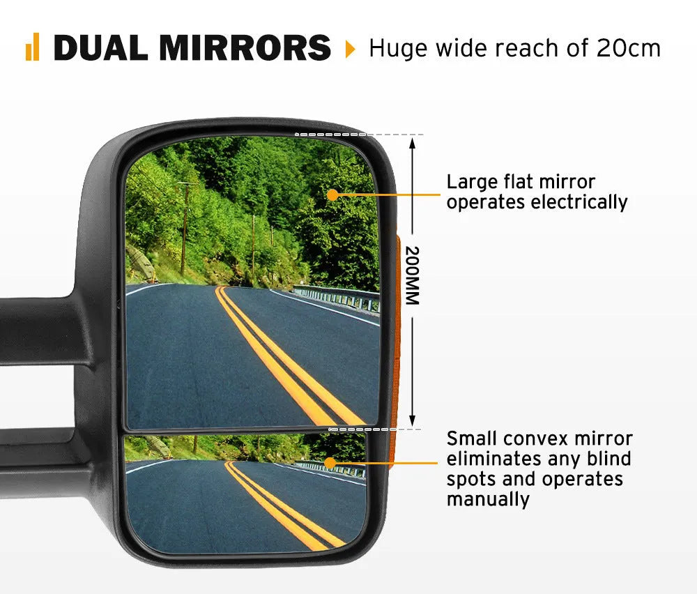 Black electric exterior rear view mirror for Nissan Navara NP300 with integrated indicator light
