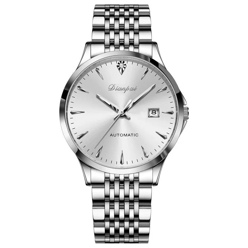 Men's automatic mechanical watch with simple dial and stainless steel strap in 40mm case