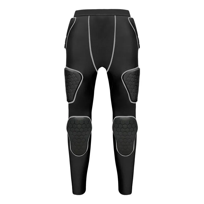 Adult knee anti-collision compression pants in black with black line, cropped leg, sports protective gear