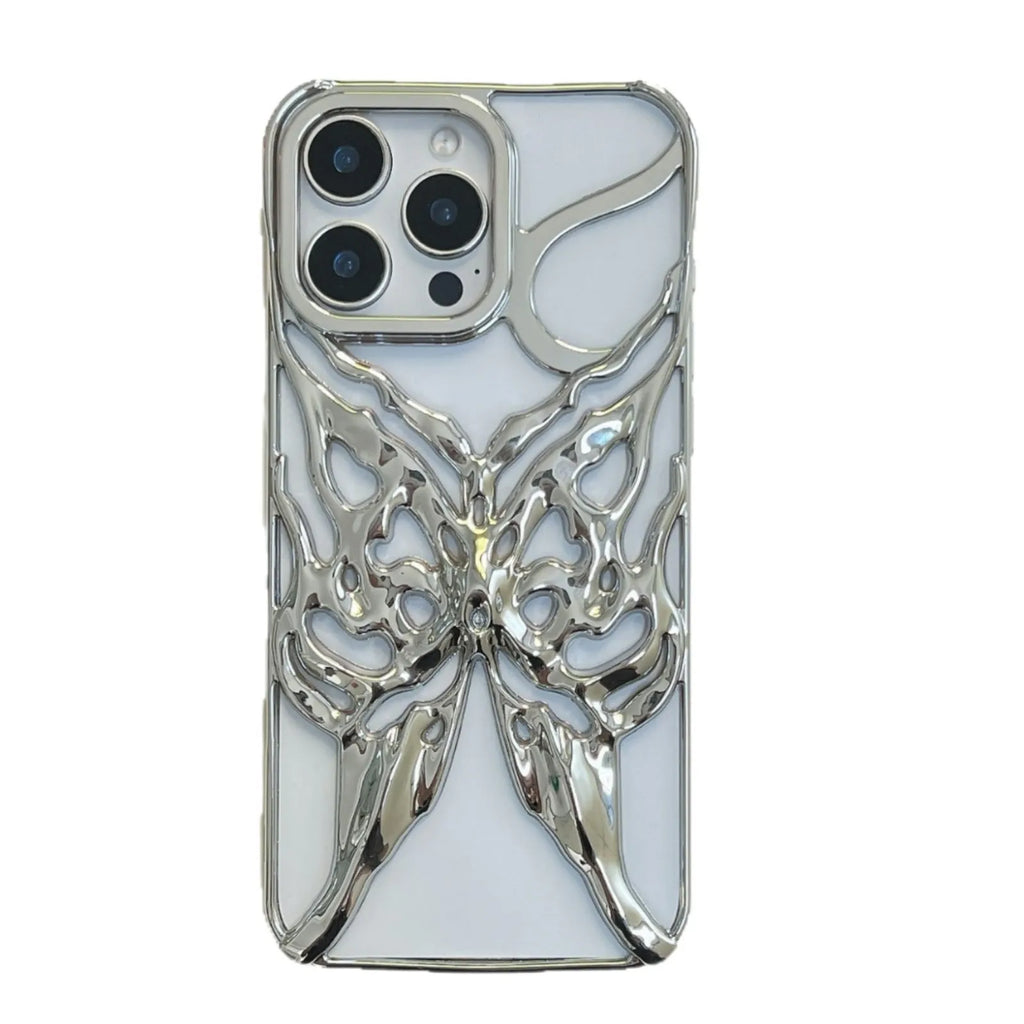 TPU mobile phone case with hollow butterfly electroplated design in silver, suitable for Apple iPhone 16 Pro