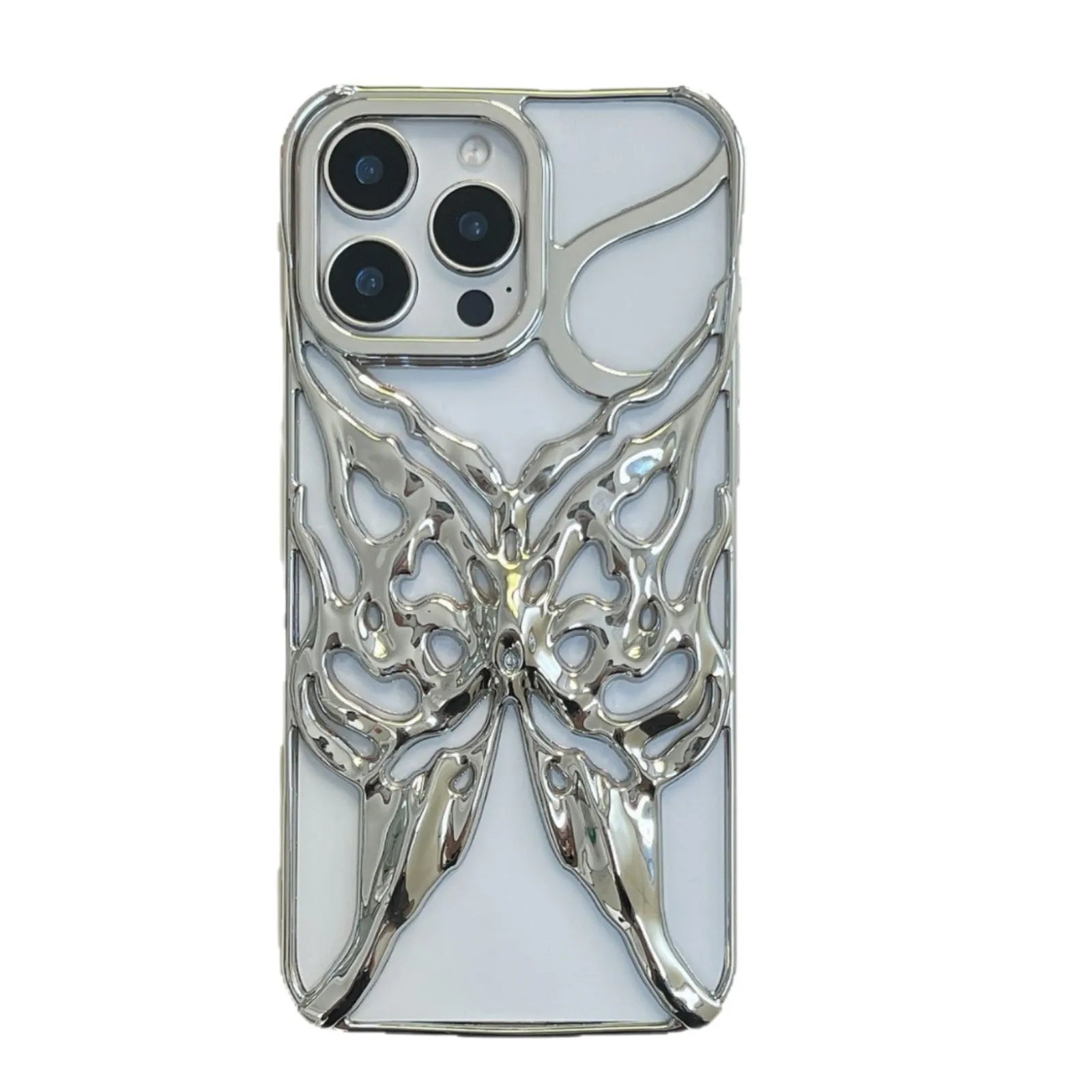 TPU mobile phone case with hollow butterfly electroplated design in silver, suitable for Apple iPhone 16 Pro