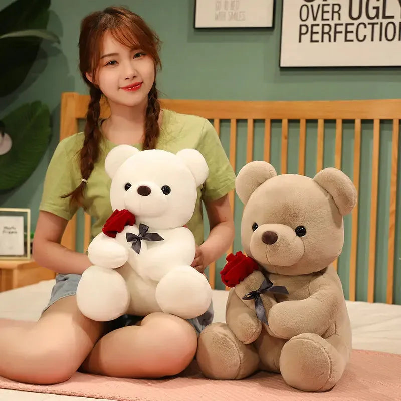 Soft plush teddy bear doll pillow in beige, brown, or grey with vivid cartoon design