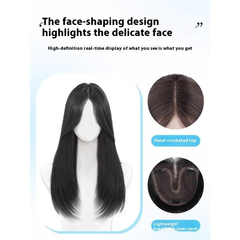 Brown Black high temperature fibre full-head wig with Chinese character bangs for ladies