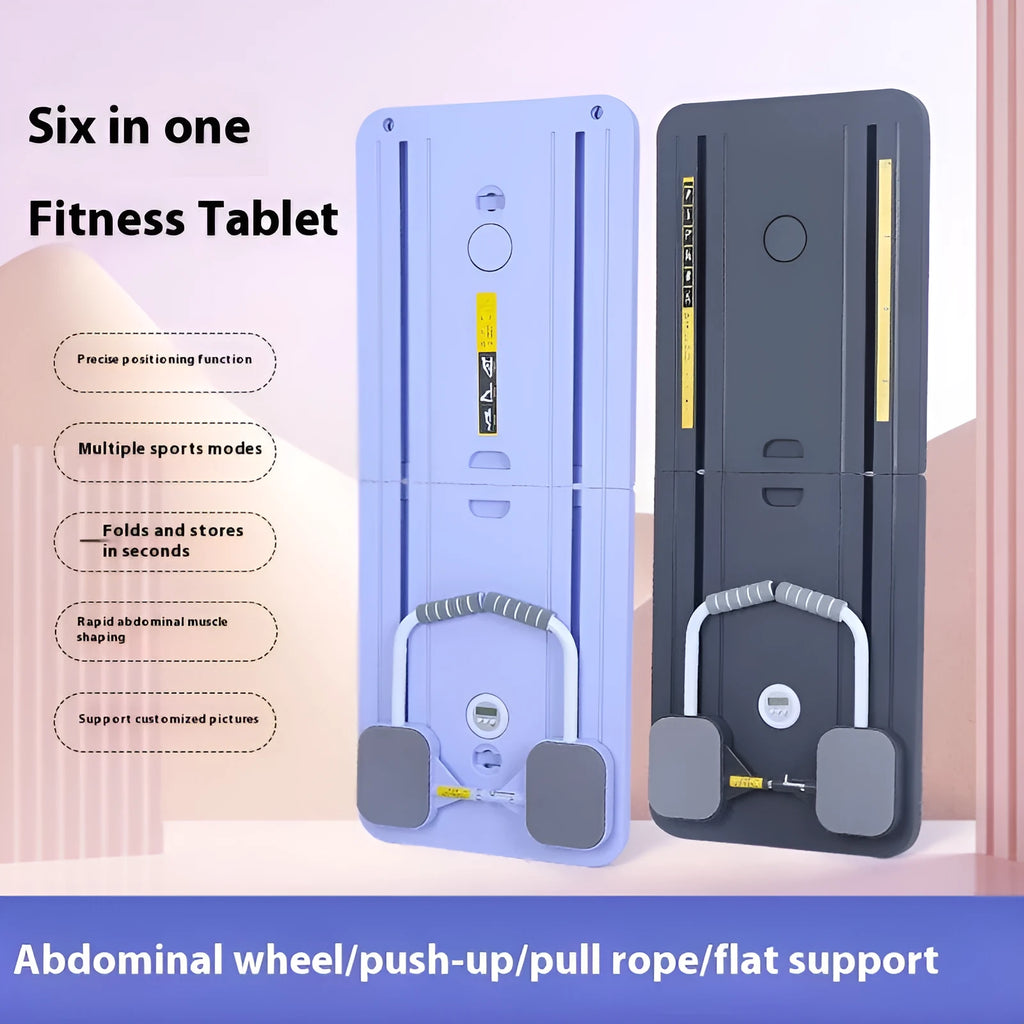 Multi-functional supine board in gray on floor for home abdominal exercise