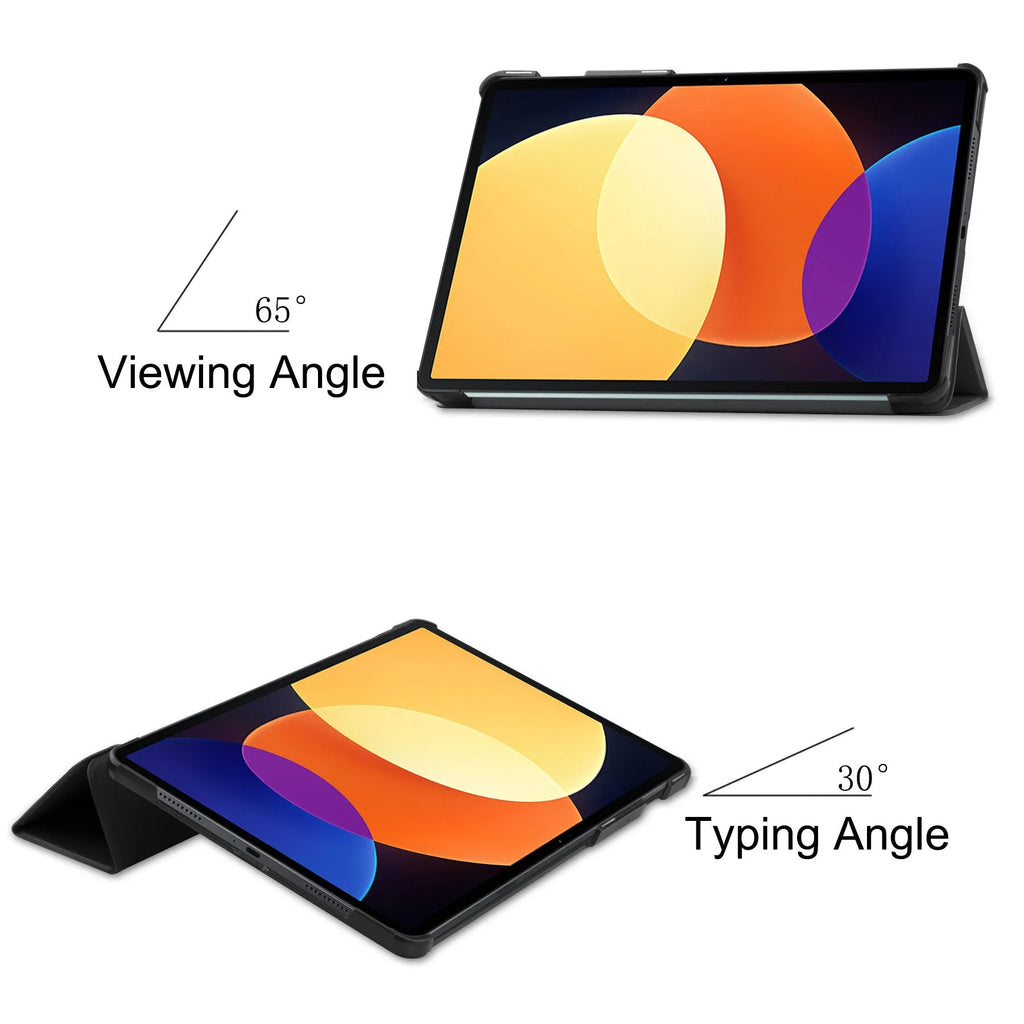 Ultra thin anti drop protective case for Xiaomi Tablet 5 Pro 12.4, tri-fold hard shell, black, front view