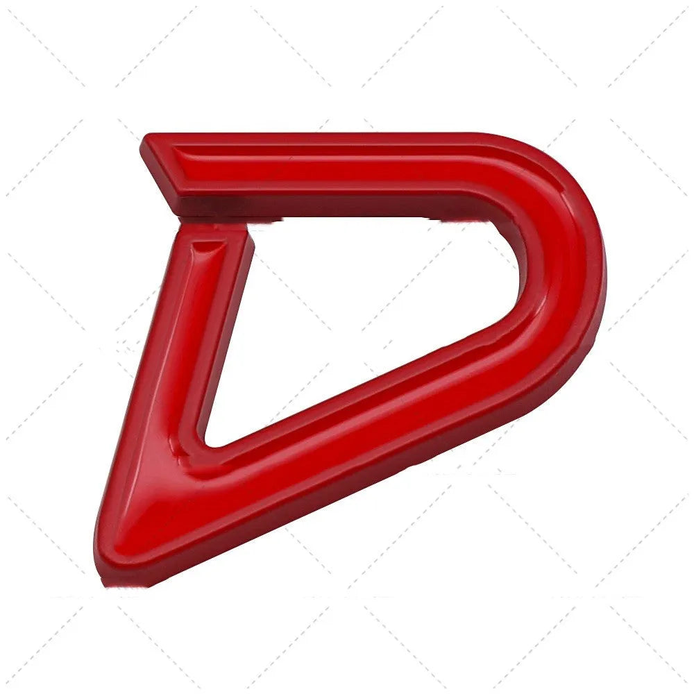 Red and silver metal car bumper sticker with SD design for vehicle personalisation.