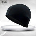 Black single line polyester swim cap for adult swimming and wading