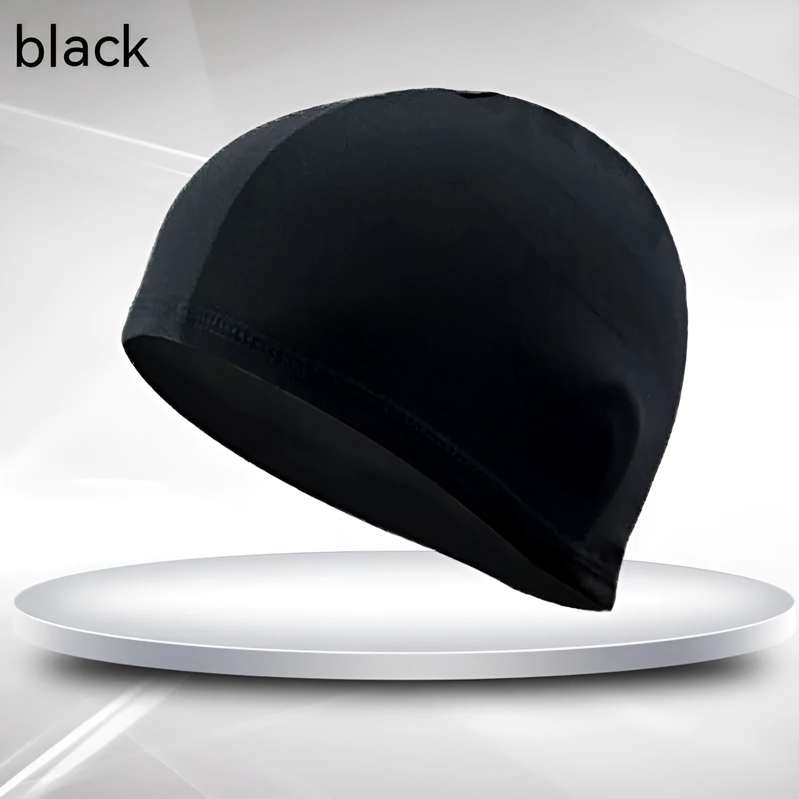 Black single line polyester swim cap for adult swimming and wading
