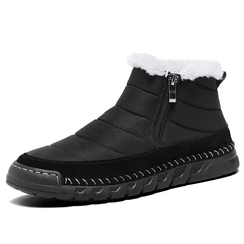 Men's plus size snow boots with round toe design and cotton cloth upper