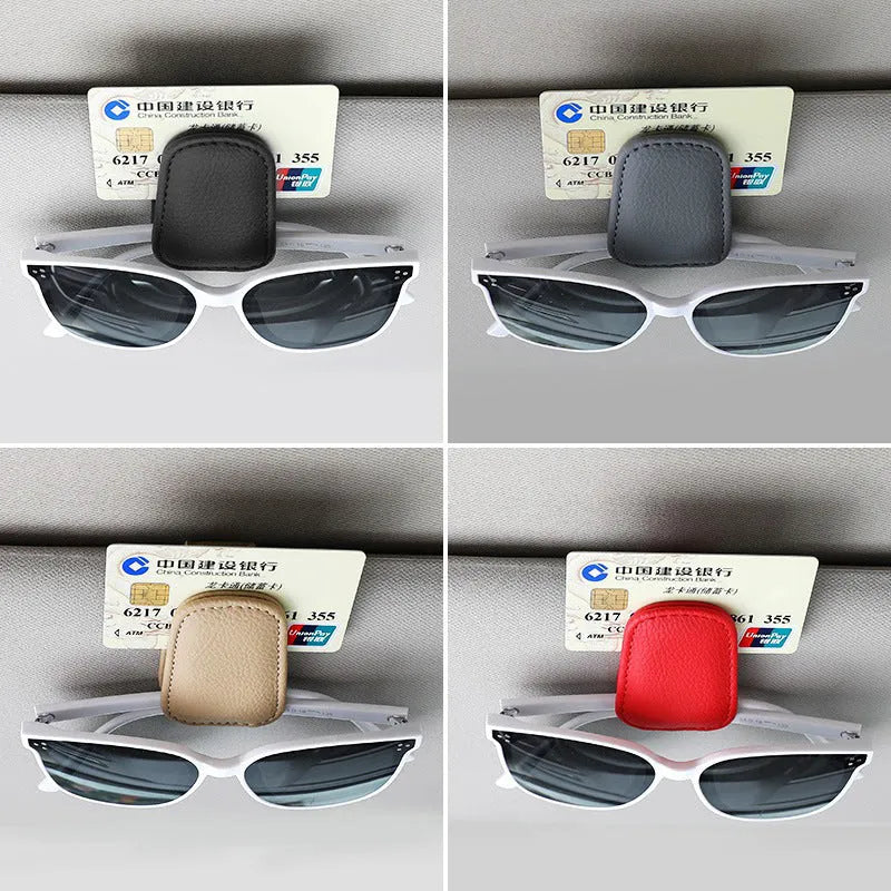 Car sun visor clip sunglasses holder made from PU leather in various colours