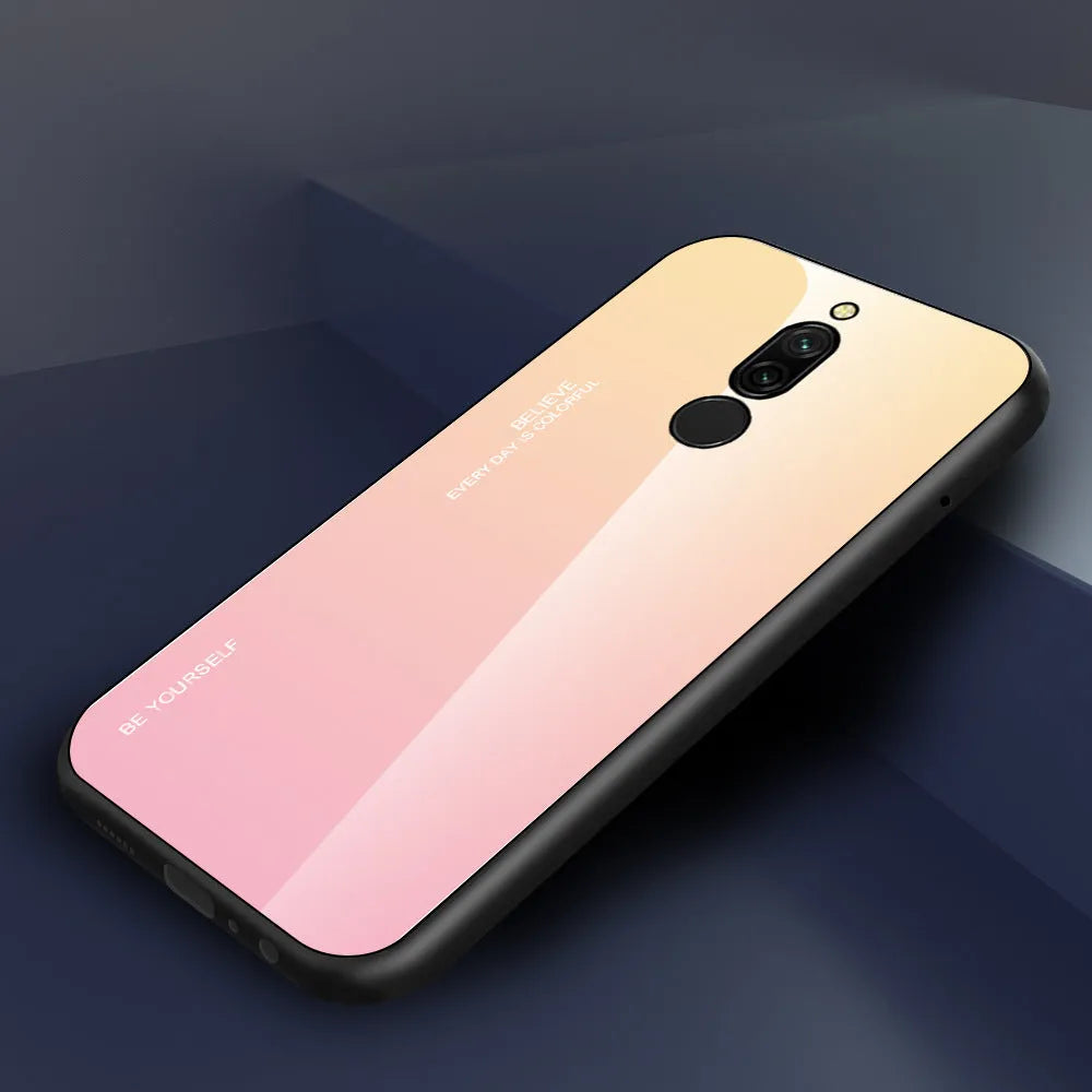 Slim gradient 6A glass phone case for VIVO X27 in solid colour back cover style