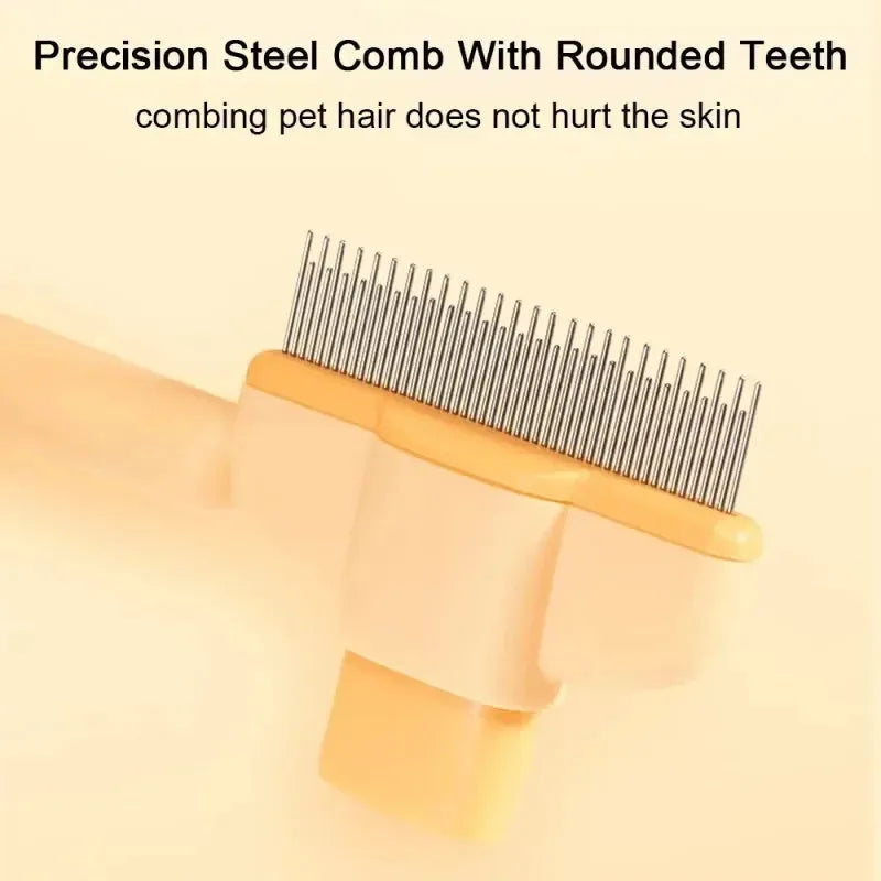 Green and yellow pet grooming brush with one-click hair removal and anti-mite function for dogs