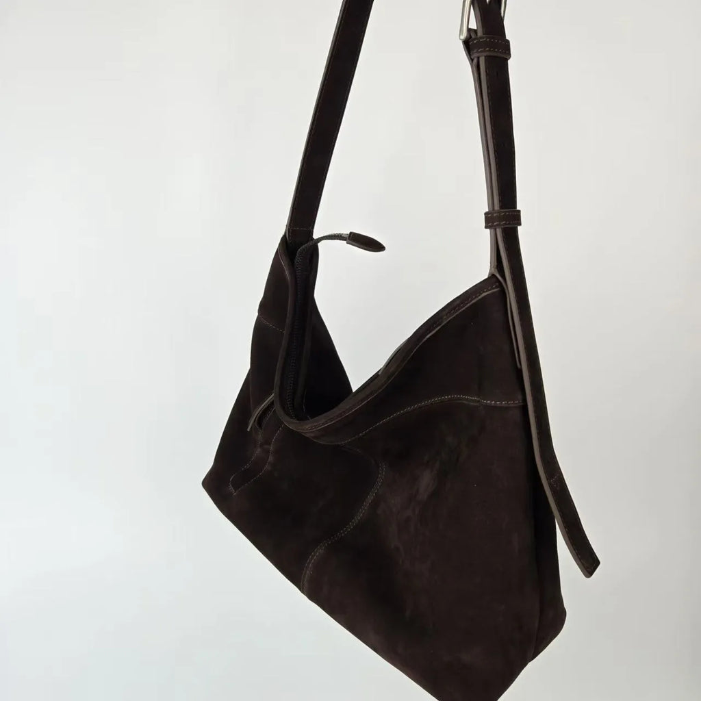 Black full-grain cowhide women's single shoulder bag, vertical rectangular, 34x27.5x12.5cm, matte finish