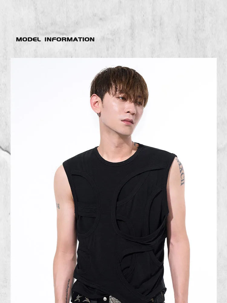 Men's solid colour lyocell vest tank top on a hanger, showing round neck and sleeveless design.