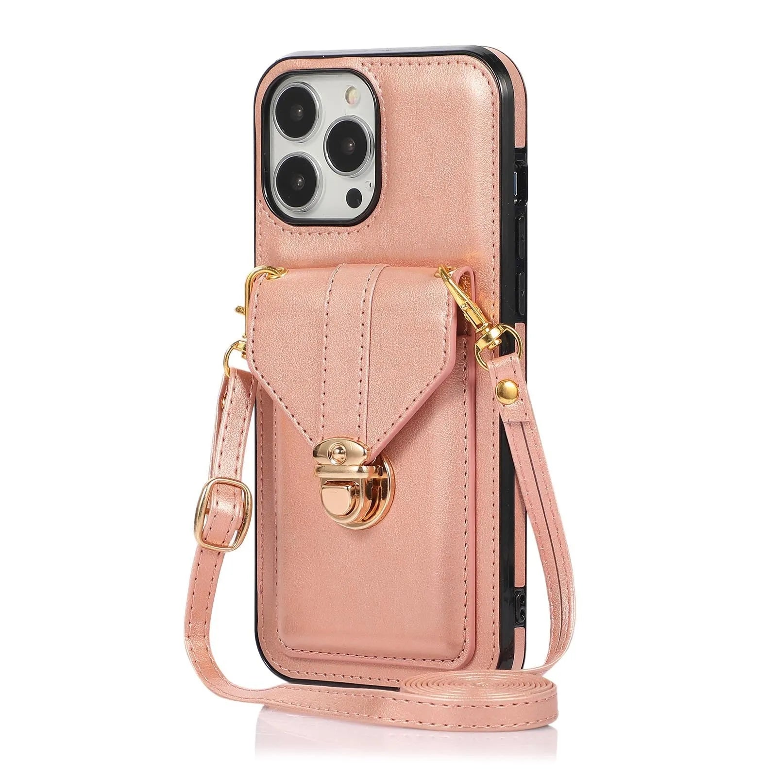 Black PU card holder phone case with cross-body lanyard for Samsung S20