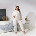 Women's Milky White polyester two-piece pyjama set with crew neck top and matching trousers